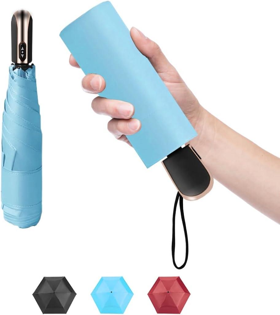 Goothdurs Mini Travel Compact Automatic Umbrella Small Lightweight Folding Rain Windproof Auto Open/Close Purse Umbrellas for Women Men (A2-Blue)
