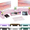 Spacrea Metal Desk Organizers and Accessories, Dual Monitor Stand Riser with Drawer and 2 Pen Holders, Desk Accessories & Workspace Desktop Organizers for Office Supplies (Pink)