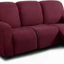 ULTICOR 8-Pieces Recliner Sofa Covers, Jacquared Stretch Couch Covers for 3 Cushion Reclining Sofa Slipcovers Thick Soft Washable (Style 1) (Burgundy - Red, 3 Seater Recliner Cover)