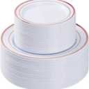 BESTVIP 100PCS Rose Gold Plastic Plate, Disposable Party Plates with 50 Dinner and 50 Dessert Plates, Plastic Plate for Party, Wedding and Birthday