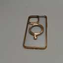 [CD Loop Compatible with MagSafe Invisible Ring Stand]Magnetic for iPhone 14 Pro Max Case, [Electroplated Bumper Non-Yellowing][Look as Bare iPhone]Slim Clear Case with Holder for Women Men Girls (Gold)