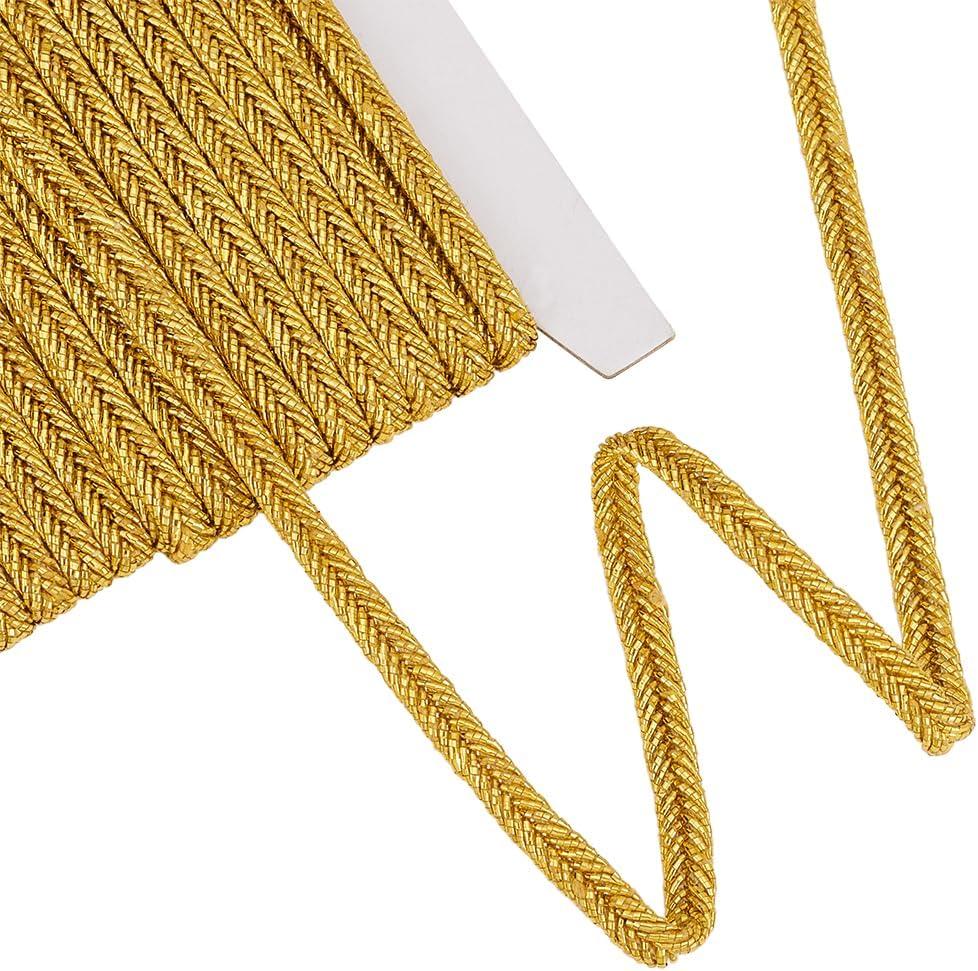 FINGERINSPIRE 10 Yards Metallic Gimp Braid Cord 1/4 inch Wide Thread String Goldnord Metallic Tinsel Cord Polyester Beading String Knotting Cord for Hair Decoration Costume DIY Craft Embellishment