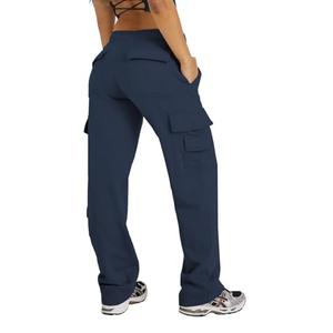 Waitfairy Wide Leg Sweatpants Women Cargo Pants Fleeece High Waisted Baggy Sweatpants for Women Casual Pants with 8 Pockets Navy Blue XL