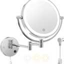 FASCINATE Upgraded Wall Mounted Makeup Mirror with Lights, Super Large Double Sided 1X/10X Magnifying Mirror for Bathroom, 360 Swivel Extendable Plug Touch Sensor Vanity Mirror (Sliver)