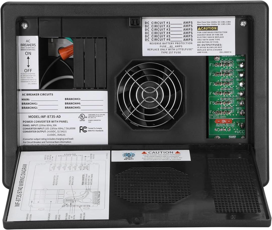 WF-8735-AD 30Amp Power Center Black,WF-8700-AD Auto-Detect Series Converter Charger,WF-8735-AD 30Amp Power Center,Battery Charger Suitable for RV, Camper, Caravan, Travel Trailer,30/35 Amp DC Output