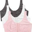 Fruit of the Loom Women's Front Close Sports Bra - Cotton Blend, Easy Fit & Built-Up Support (48, Blushing Rose/Charcoal/White 3-pack)