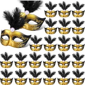 Charniol 24 Pcs Mini Mask Masquerade Small Masquerade Mask Dress Up Cake Topper Decor Mardi Gras Venetian Centerpiece Decor (Black)