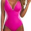 SUUKSESS Women One Piece Swimsuit Slimming Tummy Control Deep V Neck Bathing Suit, XXL