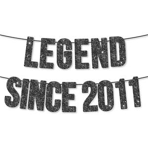 Pre-Strung Legend Since 2011 Banner for 14th Birthday Party Decoration, Happy 14th Men Women Birthday Party Banner, Handmade - Black