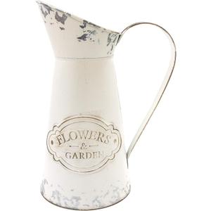 Farmhouse White Metal Jugs for Shabby Chic Kitchen Decor, Tall Pitchers for Flowers, Rustic Bathroom Vases - Large, 11 H