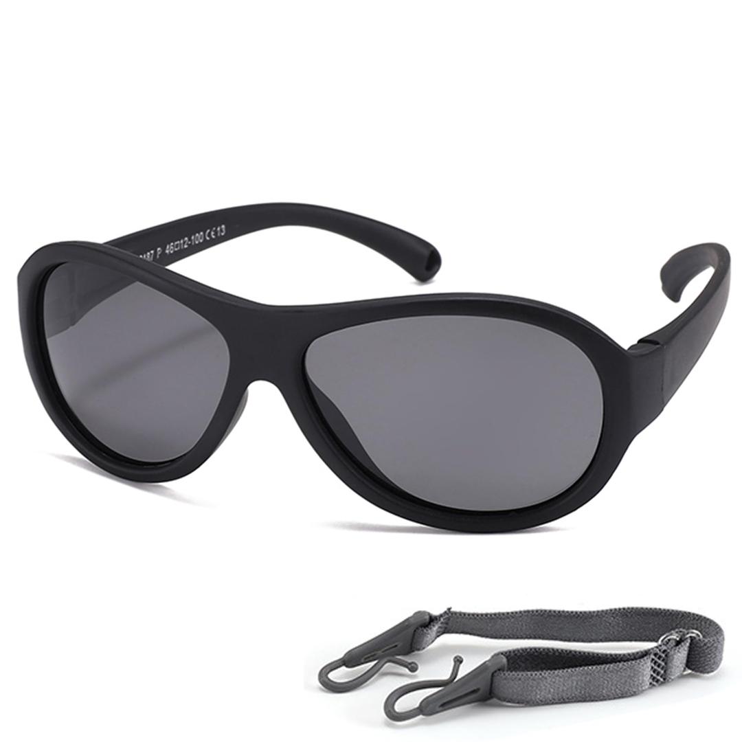 Teumire Kids Polarized Aviator Sunglasses Flexible Rubber Glasses Shades with Strap for Baby Boys Girls Age 0-36 Months(Green)