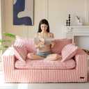 MAXYOYO 59" Bean Bag Sofa Couch, Loveseat Boneless Couch in a Box, Upholstered Small Mini Sofa with Deep Seating for Living Room Bedroom Office Apartment, No Assembly, Pink