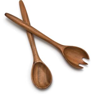 Lipper International Acacia Oblong Salad Servers, 12" Long, One Pair