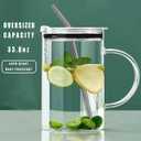 Glass Water Cup with Handle - 32 oz, Clear Mug with Lid and Straw Thick Transparent Mug for Coffee, Milk, Juice, Perfect for Office and Live at Home Use