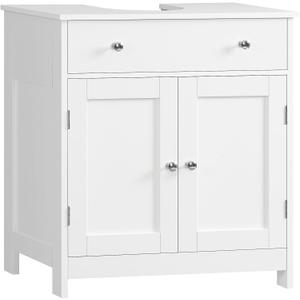 TEENFON Pedestal Sink Storage Cabinet with 2 Doors and Drawer, Bathroom Sink Cabinet, Under Sink Storage with U-Shape Cut-Out, White, 23.6"w X 11.8"d X 25.6"h
