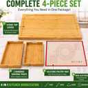Bamboo Stove Top Cover Set with Handles, 30 x 22 in Noodle Board for Gas & Electric Stove, Reversible Cutting Board for Extra Counter Space, Silicone Pastry Mat and 2 Serving Trays