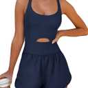 Caracilia Women's Workout Athletic Romper Summer Sets Short Jumpsuits Onesie Running Outfits Exercise Gym 2026 Trendy Clothes (Blue, S)