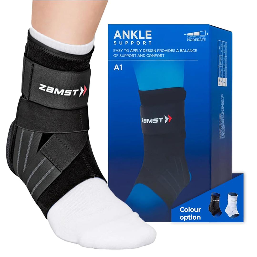 Zamst A1 Black Ankle Brace for Sports - Breathable Sports Ankle Support for Men and Women with Adjustable Three Way Straps for Moderate Lateral Ankle Sprain - Left, Small