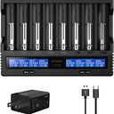 8 Slots 18650 Battery Charger XTAR VC8 Charger USB C 3A Fast Charger 21700 Battery Charger with LCD Display for 3.6V 3.7V Li-ion 10440 18700 26650 1.2V Ni-MH AA AAA C Full Set with QC3.0 Wall Charger