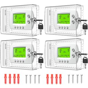 TRJ 4 PCS Thermostat Lock Box with Key, Clear Thermostat Cover with Lock for Thermostat on Wall, Lockable Thermostat Lock Box Cover, AC Lock Box Cover with Key Fit Thermostat 5" H x6.3 W or Smaller