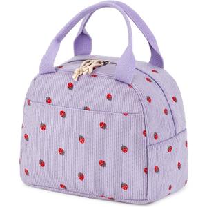 Bluboon Lunch Bag for Women Men Cute Corduroy Lunch Tote Bags Reusable Insulated Lunch Box Large Capacity Reusable Insulated Cooler for Work Picnic or Travel (Corduroy strawberry purple)