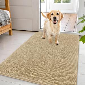 OLANLY Dog Door Mat for Muddy Paws 44x32, Absorbs Moisture and Dirt, Absorbent Non-Slip Washable Doormat, Quick Dry Chenille Mud Mat for Dogs, Entry Indoor Entryway Carpet for Inside Floor, Beige