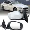 Right Passenger Side Mirror Compatible with Infiniti Q50 2014-2021 Heated Power Glass Manual Folding Turn Signal Indicator 7 Pins Replace IN1321129 | 963014HB0A (Pearly White)