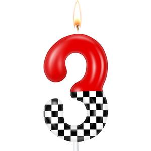 MTLEE Racing Car Birthday Number Candle Race Car Theme Cake Topper Truck Themed Birthday Supplies Decorations Red Black White Checkered Candles(Red and Checkered,Number 3)