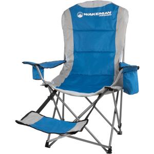 Camping Chair with Foot Rest - 300lb Capacity Beach Chair with Footrest, Cupholder, and Cooler Pouch - Portable Chair by Wakeman Outdoors (Blue)