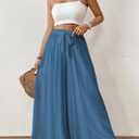 Bsubseach Wide Leg Pants Woman Flowy Floral Palazzo Pants for Women High Waisted Summer Casual Trousers Cruise Outfits (Blue, XL)