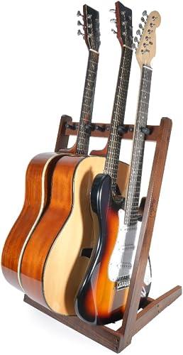 Musbeat Multi Guitar Stand, Black Walnut Wood Multiple Guitar Stand for 2 Acoustic, 3 Electric or 3 Bass, Hardwood Instrument Rack for Men, Wooden Floor Acoustic Rack for Home Decor, Studio Display