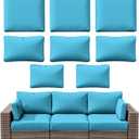 8p Outdoor Cushion Slipcovers Outdoor Patio Cushions Covers Replacement Waterproof with Zipper for 3-Seat Rattan Sofa Patio Furniture Cushion Covers, Covers Only (Lake Blue)
