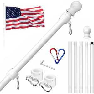 ZMTECH Flag Pole, 6 FT Stainless Steel Flag Poles for Outside House, Residential or Commerical, 1 Inch Tangle Free Flag Pole Kit for American Flag Porch/Boat(Without Bracket, Flag White)