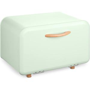 Navaris Bread Box - Metal Bread Bin Storage Tin with Front Opening Drop Down Door for Kitchen Counter or Shelf - Breadbox Container - Mint Green