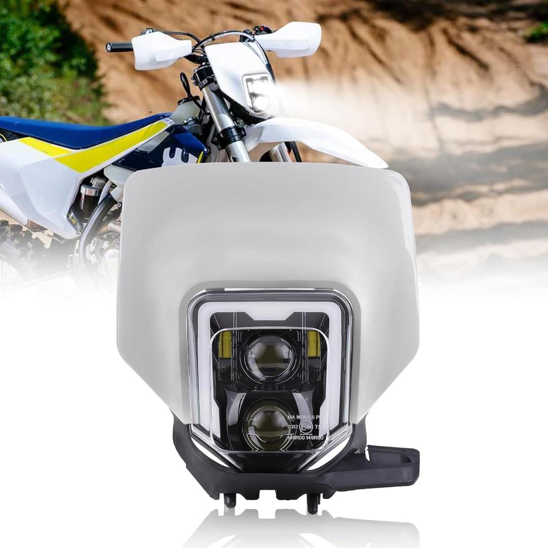 LED Dirt Bike Headlight Motocross Headlamp w/Bezel Fit for 2017-2024 Husqvarna FE 250 350 450 501 701, TE150 250i 300i, FC250 350 450, TX125 Enduro 701, DRL High Low Beam
