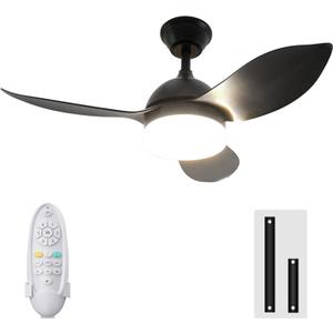 Small Ceiling Fan with Light,36 inch Kitchen Bedroom Ceiling Fan,Reversible,Low Noise DC Motor,3 Color Temperature,6 Speeds, Black