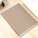 ArtyCozy Waffle Bath Mat, Super Absorbent Soft Non-Slip Boho Bath Rugs with Flat-Woven Hot Glue Backing for Bathroom, Machine Washable Bath Mats, 17"  24", Brown & White