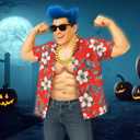 JenPen 4 Pcs Halloween Men's Anime Cosplay Set Including Blue Wig, Shirt, Necklaces and Sunglasses for Robotic Punk Costume (X-Large)