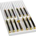 Domax Bamboo In-drawer Knife Block - Kitchen Knife Drawer Organizer Insert, Steak Knife Holder Without Knives, Drawer Knife Organizer Fits for 12 knives and 1 Sharpening Steel (Not Included), White