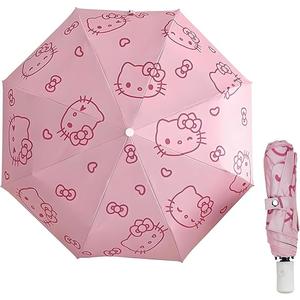 NBHUZEHUA Cute Pink Automatic Umbrella for Women Kids Girls Compact Travel Umbrellas for Rain & Sun Small Portable Foldable Backpack Umbrella, Auto Open Close
