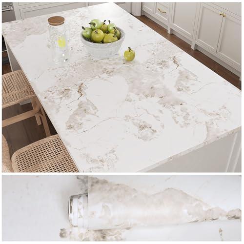 VEELIKE 15.7''x354'' Onyx White Marble Countertop Contact Paper Waterproof Kitchen Countertop Peel and Stick Marble Contact Paper for Countertops Desk Adhesive Counter Top Stick Paper for Bathroom