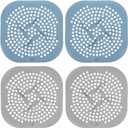 ElevateTech Shower Drain Hair Catcher, 4 Pcs Drain Cover with Suction Cups Square Silicone Hair Catcher Shower Drain-Strainer Protector for Bathroom, Bathtub, Kitchen Sink, Household Use (Blue, Grey)