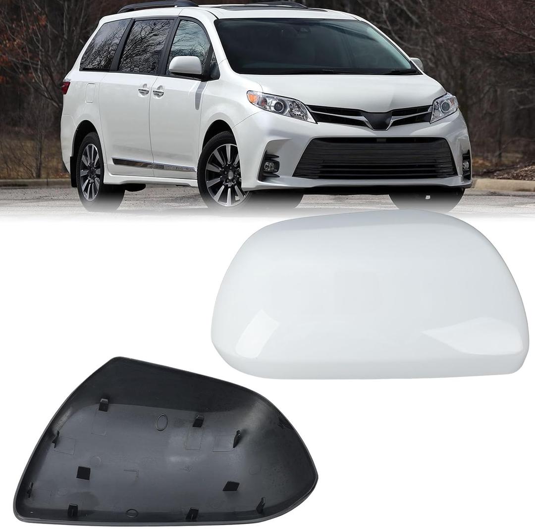 Compatible with 2012-2020 Toyota Sienna Right Side Mirror Cover Cap, White Passenger Side Clip-on Mirror Cap Replacement Without Turn Signal Light Replaces for 87915-08021-A0