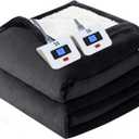 SEALY Electric Blanket Queen Size, Flannel & Sherpa Heated Blanket with 10 Heating Levels & 1-12 Hours Auto Shut Off, Machine Washable, Grey, 84 x 90 Inch