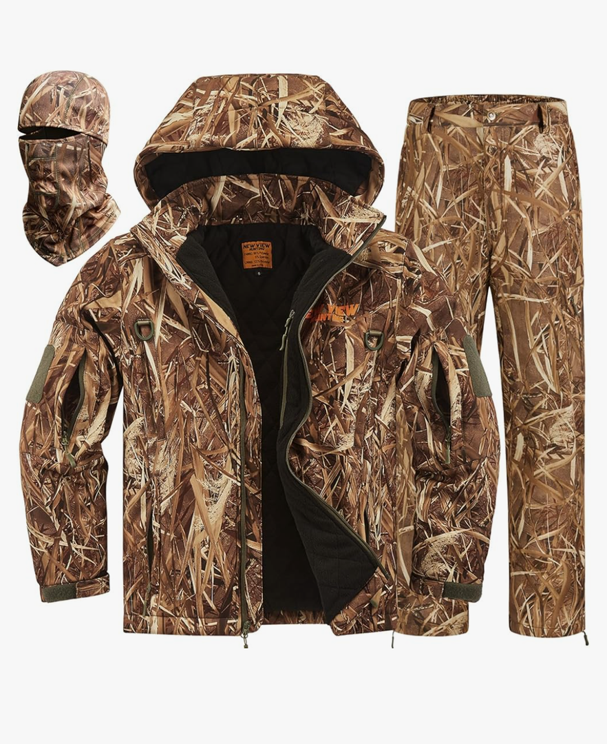NEW VIEW Insulated Hunting Clothes for Men Cold Weather, Warm Camo Hunting Jacket and Pants, Hunting Suit for Deer Duck Hunts Size L