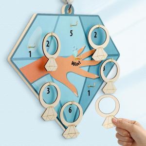 28 Pcs Bridal Shower Game Ring Toss Bridal Shower Game Set Include 1 Diamond Board 15 Wooden Diamond Rings 12 Hooks for Wedding Engagement Bachelorette Party Favors, Blue