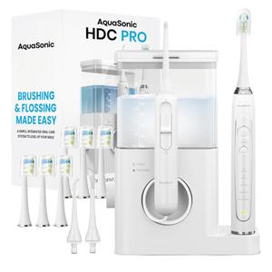 AquaSonic Home Dental Center PRO – Brushing & Flossing Made Easy – Brush & Floss – Power Toothbrush & Water Flosser – Whiter Teeth & Healthier Gums