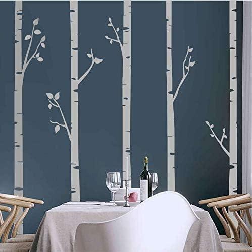 244cm Tall Unique 5 White Birch Trees with Branches Huge Size Wall Stickers for Kids Room Nursery Baby Wall Decals D641 (Light Grey)