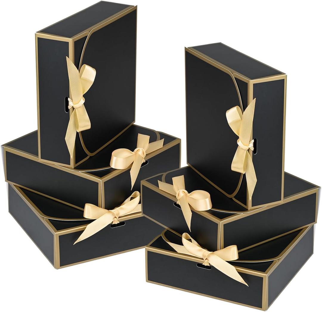 10Pack Small Gift Boxes, 6.5''x6.5''x2'' Black Gift Boxes with Ribbon, Small Boxes for Gifts Birthday Wedding Party Valentine's Day Mother's Day