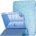 INFILAND Compatible with iPad A16 11th Generation 11 Inch 2025 Case, iPad Case 10th Generation 10.9 Inch, Glitter Cover with Sparkly Clear Back, Pencil Holder, for Kids Girls (Blue)